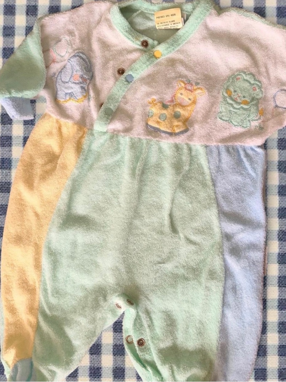 Vintage Pastel Panel Terry One-Piece Footie - Green/Yellow/Blue/Pink